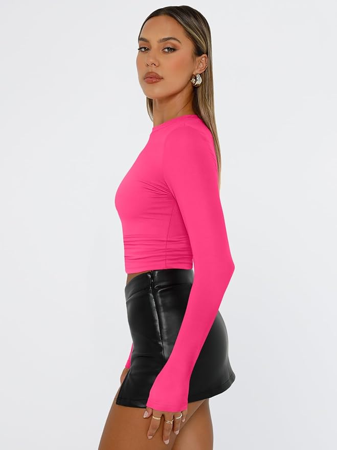 Trendy Queen Womens Long Sleeve T Shirts Fall Fashion 2026 Basic Crop Tops Going Out Outfits Y2k Clothes
