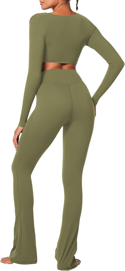 Sunzel Long Sleeve Workout Tops for Women Buttery Soft Deep V Twist Cropped Tops with Compression for Yoga Pilates Gym Outfit