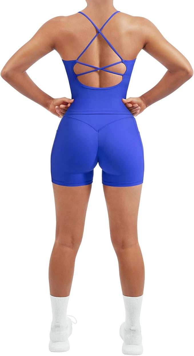 SUUKSESS Women 2 Piece Workout Sets Padded Tank Tops Tummy Control Leggings Gym Outfits