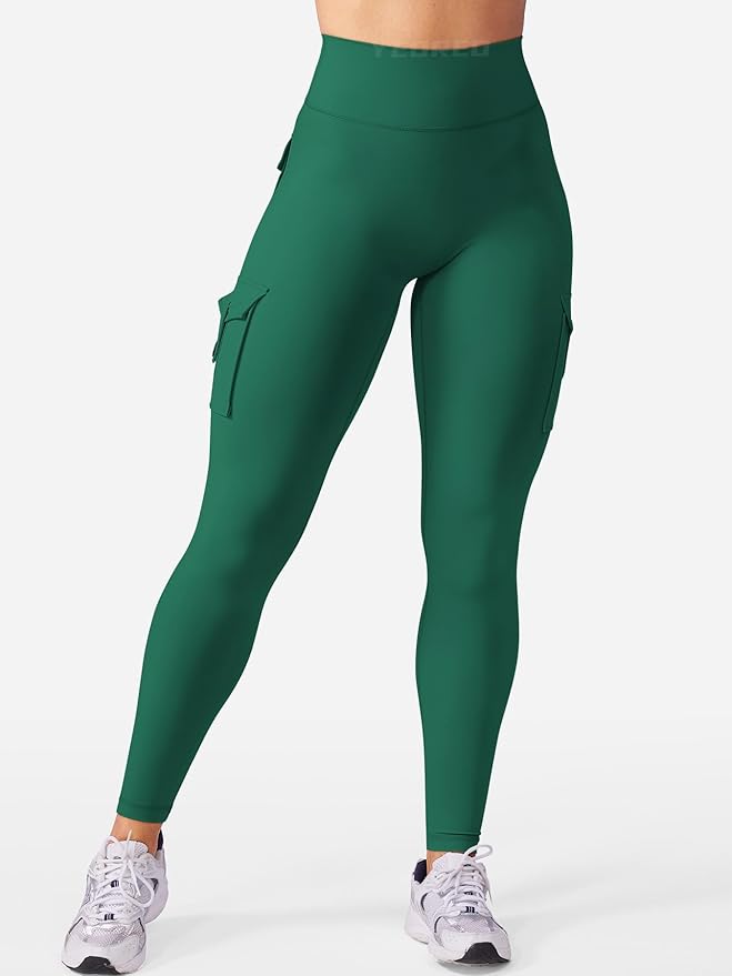 YEOREO CoreFlex Workout Cargo Leggings with Pockets for Women Hidden Scrunch Butt Lifting Leggings Gym Yoga Pants