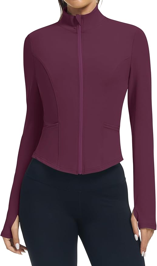 LOMON Women's Athletic Jackets Cropped Long Sleeve Workout Tops Yoga Zip Up Jackets Gym Tops Golf Shirts