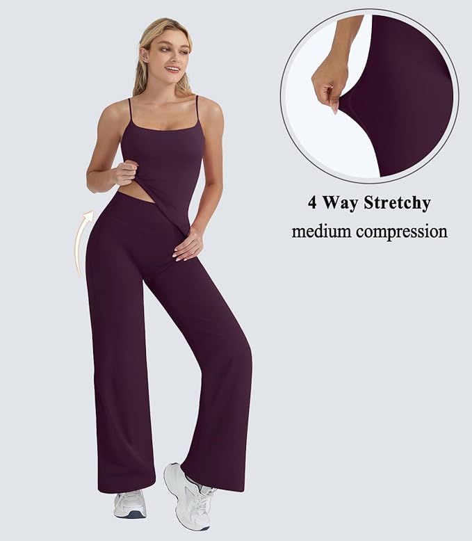 OMKAGI Workout Sets for Women Padded Tank Tops Matching Straight Leg Yoga Outfits