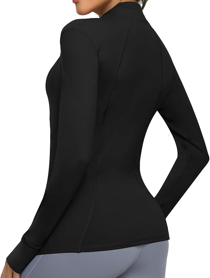 Women's Athletic Full Zip Lightweight Workout Jacket With Pockets Running Slim Fit Yoga Sportwear With Thumb Holes