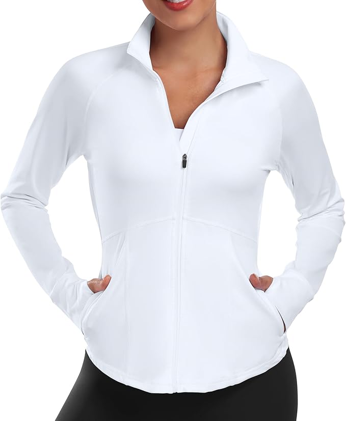Women's Athletic Jackets Lightweight Sport Workout Jackets Zip Up Running Jackets with Thumb Holes for Gym Yoga