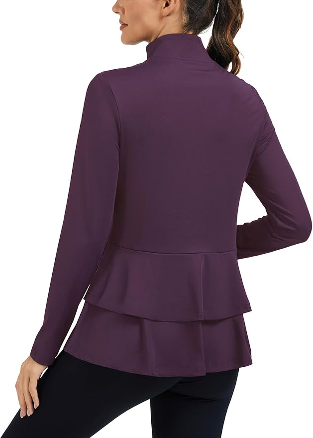 LURANEE Women's Golf Athletic Jackets with Pleated Tennis Skirt Hem Lightweight Full Zip Long Sleeve Shirts with Pockets