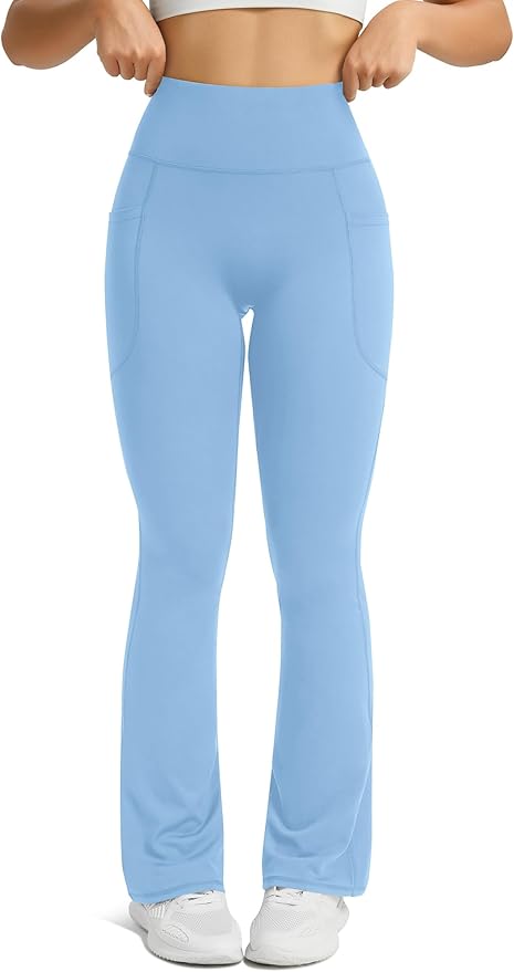 Womens Flared Yoga Pants with Pockets, High Waisted Flare Leggings Bell Bottom Bootcut Yoga Dress Pants