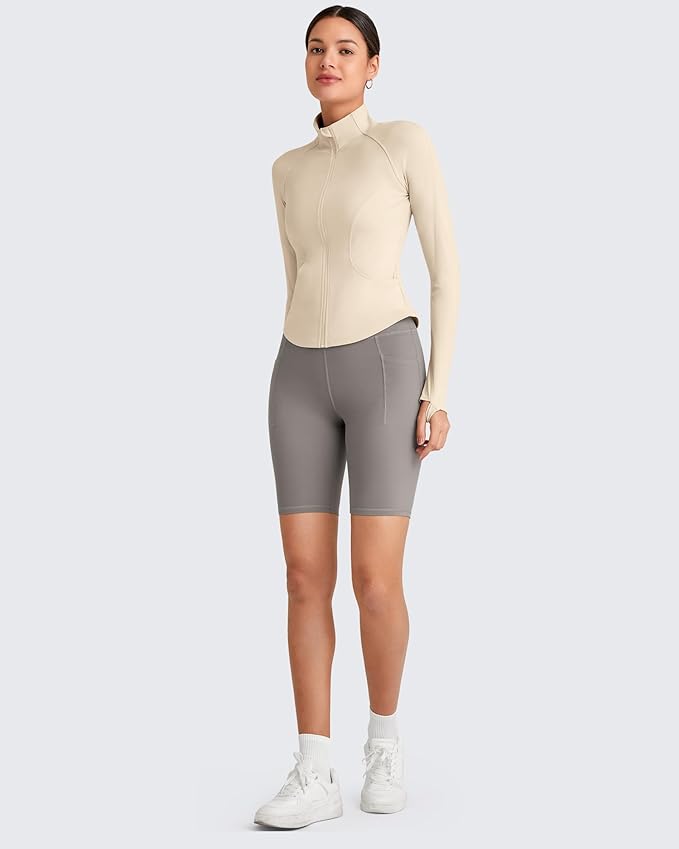 G4Free Workout Jackets for Woman BareFeel Cropped Zip Up Athletic Running Jacket Slim Fit Yoga Tops with Thumb Holes