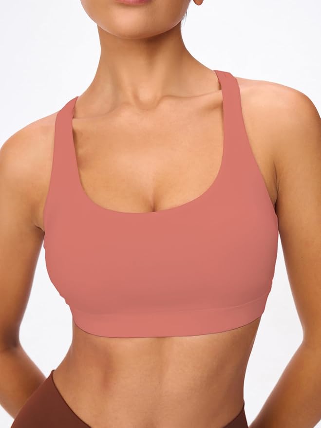 Women's Strappy Sports Bras Light Compression Crop Criss Cross Back Padded Workout Yoga Bra Supportive U Neckline