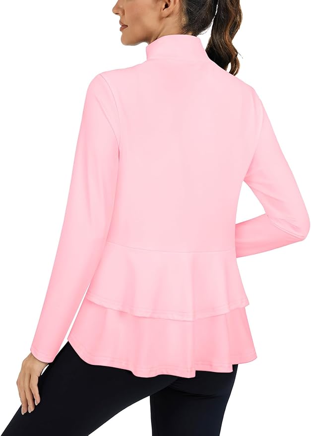 LURANEE Women's Golf Athletic Jackets with Pleated Tennis Skirt Hem Lightweight Full Zip Long Sleeve Shirts with Pockets