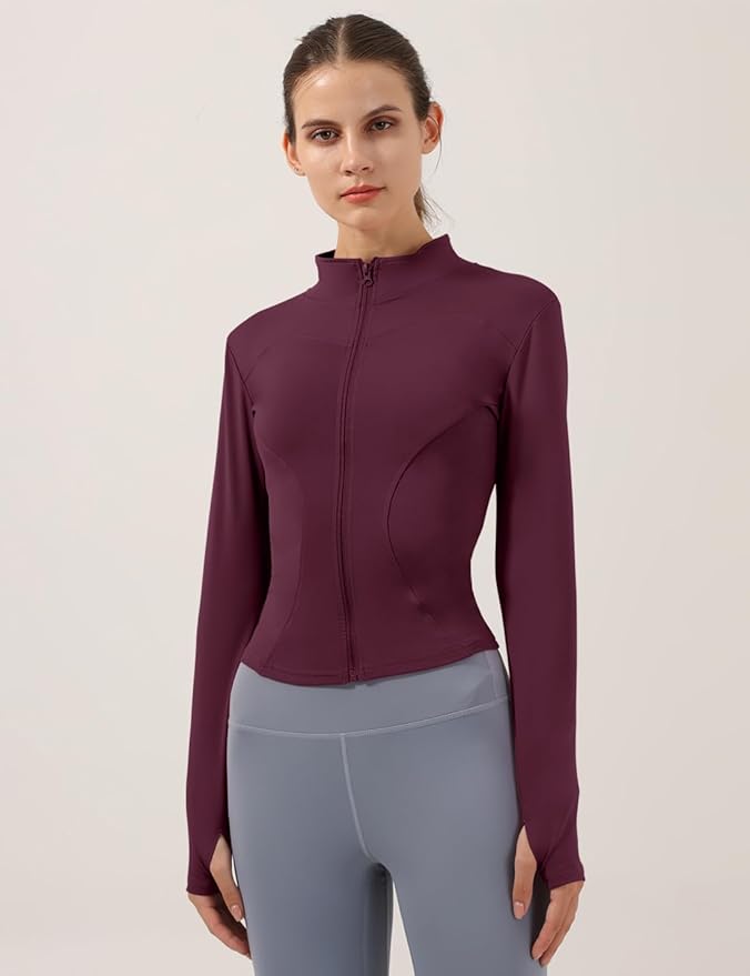 Locachy Women's Lightweight Stretchy Workout Full Zip Running Track Jacket with Thumb Holes