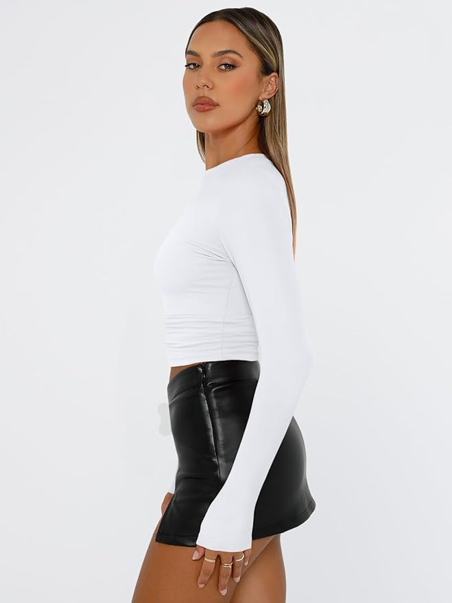 Trendy Queen Womens Long Sleeve T Shirts Fall Fashion 2026 Basic Crop Tops Going Out Outfits Y2k Clothes