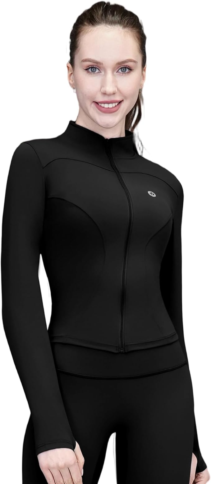 Women's Yoga Jacket Lightweight Zip Up - Workout Jackets for Running Gym Athletic Tops Full Zip