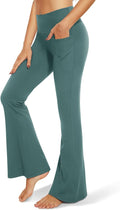 TNNZEET Black Flare Leggings for Women, Crossover Yoga Pants with Pockets Bootcut Flared Leggings