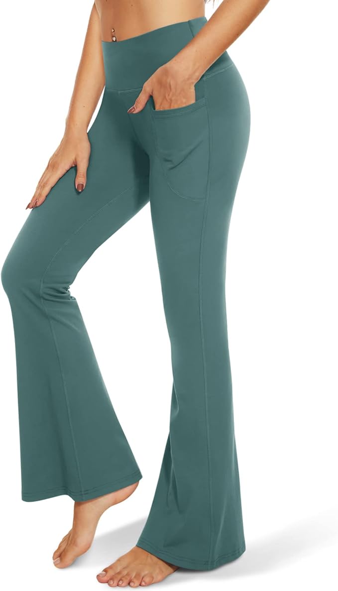TNNZEET Black Flare Leggings for Women, Crossover Yoga Pants with Pockets Bootcut Flared Leggings