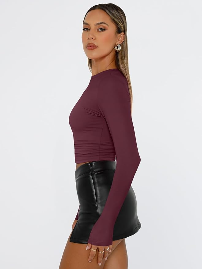Trendy Queen Womens Long Sleeve T Shirts Fall Fashion 2026 Basic Crop Tops Going Out Outfits Y2k Clothes