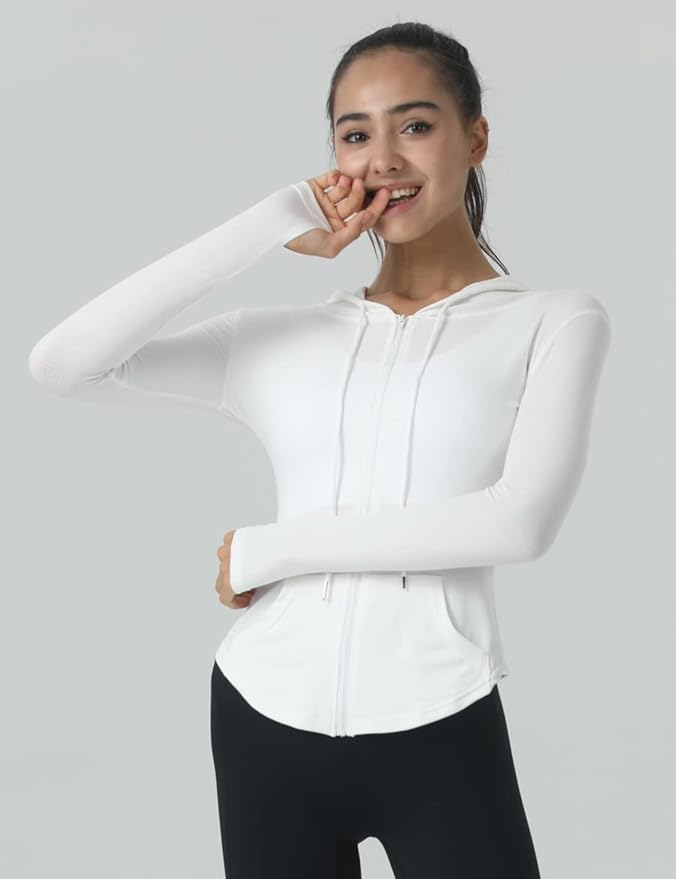 Locachy Womens Slim Fit Full Zip Hoodie Athletic Jacket Yoga Workout Running Jackets with Thumb Holes