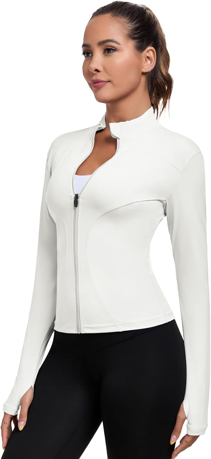 Women's Full Zip Workout Jacket Lightweight Running Slim Fit Athletic Jackets With Thumb Holes