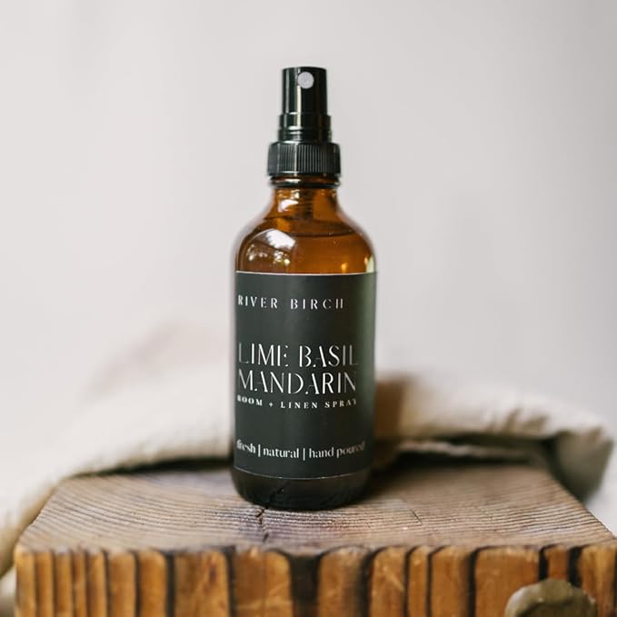 River Birch Lime Basil Mandarin Scented Linen and Room Spray | Home Fragrance | 4 oz Glass Amber Bottle | Luxury Signature Scent | Handmade in Texas
