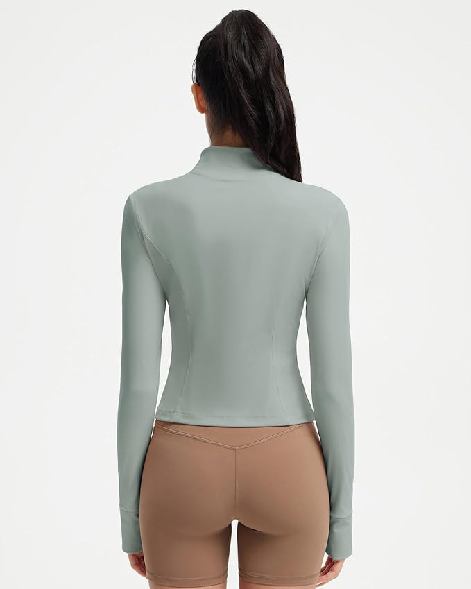 SUUKSESS Women Golden Full Zip Up Workout Cropped Jackets Lightweight Athletic Yoga Tops