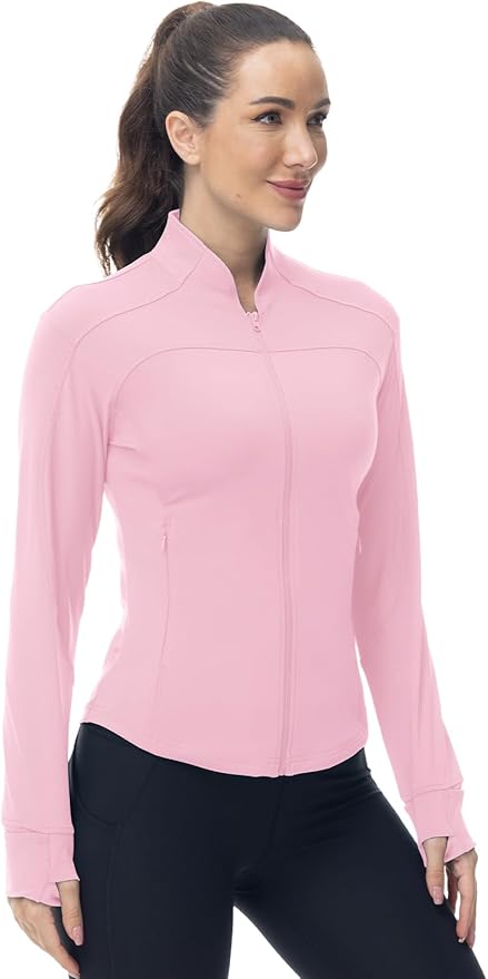 Gopune Women's Workout Athletic Jacket Lightweight Zip Up Yoga Slim Fit Tops with Pockets
