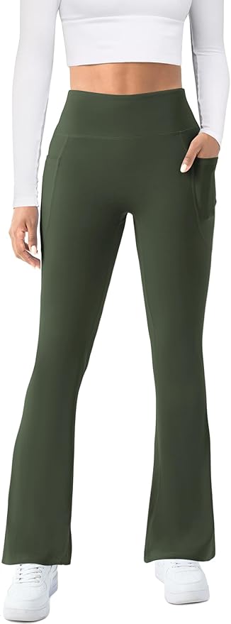 COPYLEAF Womens Yoga Pants with Pockets High Waisted Flare Leggings Bell Bottom Yoga Dress Pants Seamless Bootcut Pants
