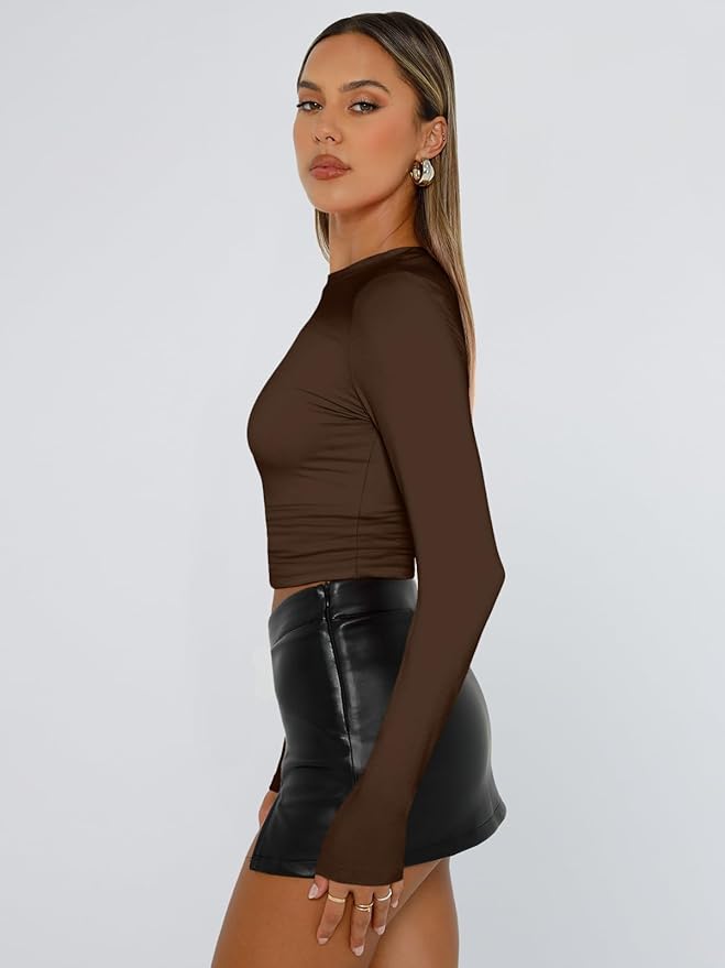 Trendy Queen Womens Long Sleeve T Shirts Fall Fashion 2026 Basic Crop Tops Going Out Outfits Y2k Clothes