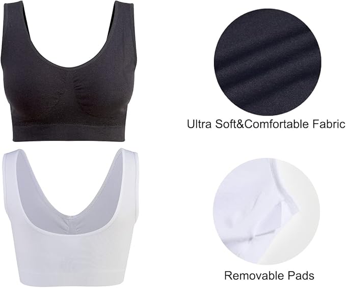 Lemef 3-Pack Seamless Sports Bra Wirefree Yoga Bra with Removable Pads for Women