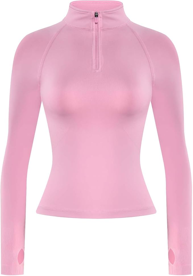 AUROLA Influence Workout Jacket for Women, Half Zip Cropped Slim Fit Long Sleeve Yoga Jackets Athletic Top with Thumb Holes