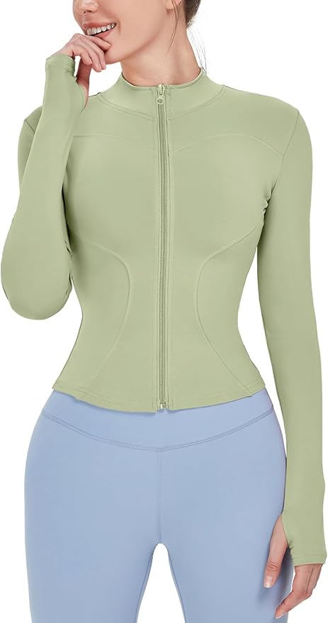 Locachy Women's Lightweight Stretchy Workout Full Zip Running Track Jacket with Thumb Holes