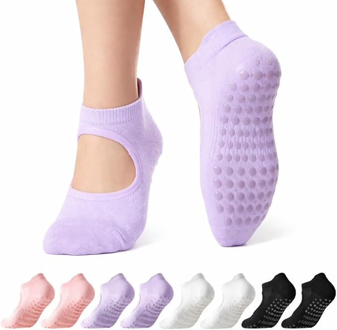 CoolMate Pilates Socks with Grips for Women, Yoga Socks, Crew Non Slip Women for Barre, Pilates Gifts for Women