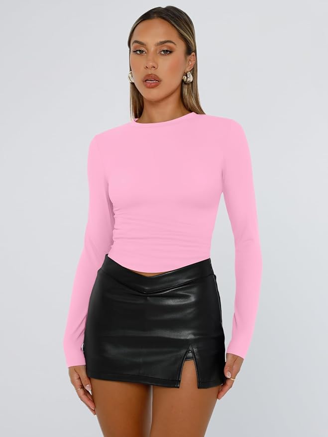Trendy Queen Womens Long Sleeve T Shirts Fall Fashion 2026 Basic Crop Tops Going Out Outfits Y2k Clothes