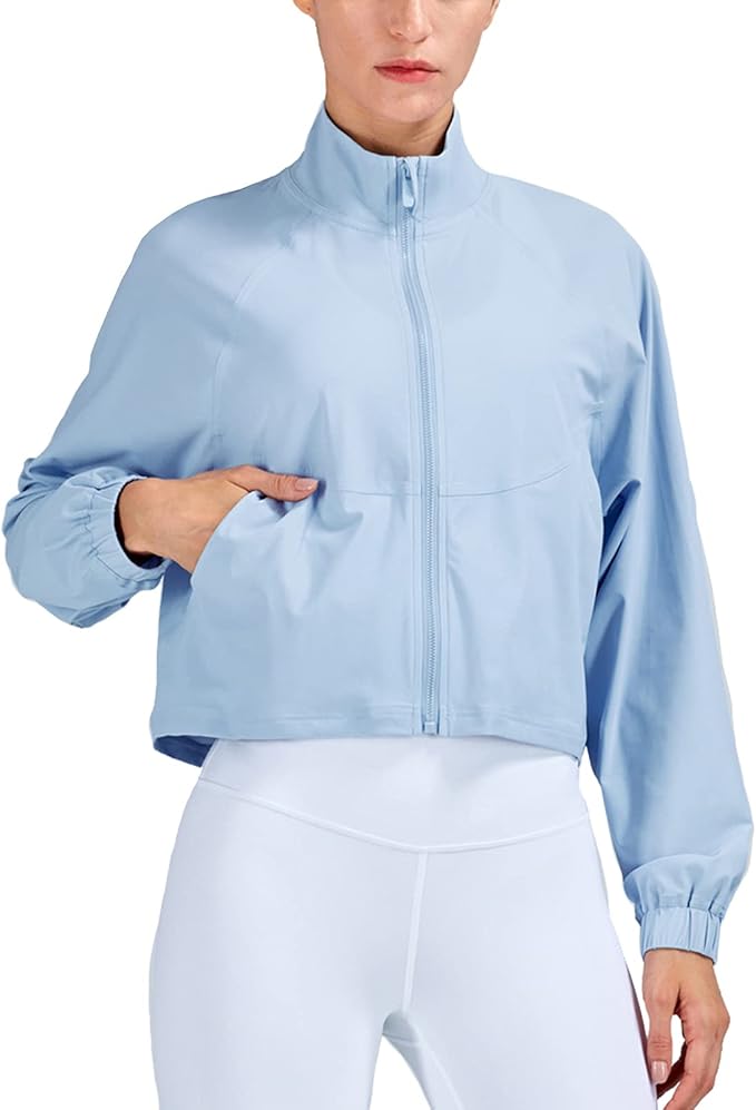 altiland Women's Athletic Running Yoga Gym Track Zip Up Cropped Jackets UPF 50+ Sun Protection Long Sleeve Workout Shirts