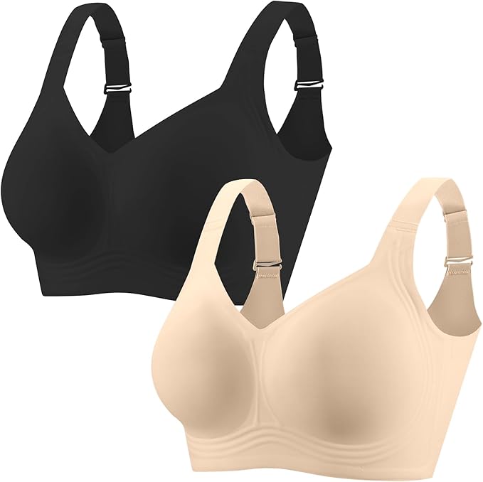 PoseFree Womens Seamless Wireless Supportive Bra Push Up Comfort Soft No Underwire Full Coverage T-Shirt Bra