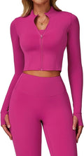 Yknktstc Womens Full Zip Athletic Jacket with Thumbhole Long Sleeve Crop Top Running Workout Yoga Sportswear Shirt