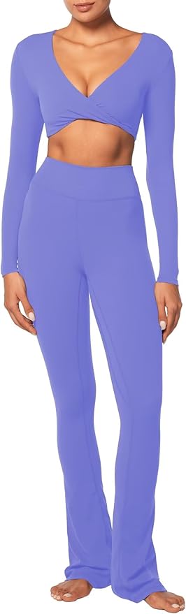 Sunzel Long Sleeve Workout Tops for Women Buttery Soft Deep V Twist Cropped Tops with Compression for Yoga Pilates Gym Outfit