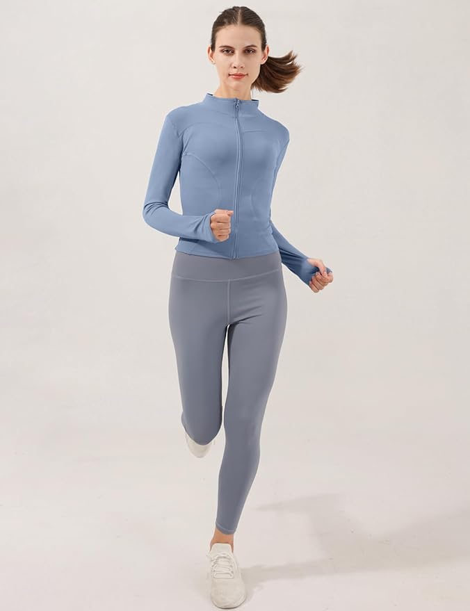 Locachy Women's Lightweight Stretchy Workout Full Zip Running Track Jacket with Thumb Holes