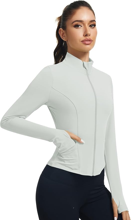 LOMON Women's Athletic Jackets Cropped Long Sleeve Workout Tops Yoga Zip Up Jackets Gym Tops Golf Shirts