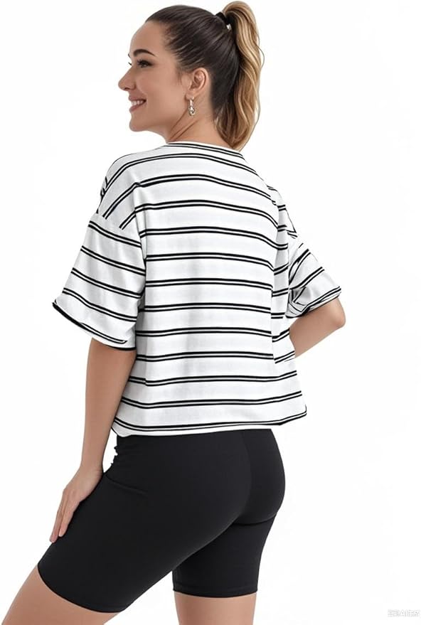 Women's Oversize Workout Crop Tops Casual Short Sleeve Drop Shoulder Boxy T-Shirts Roll Hem Basic Loose Yoga Running Tees