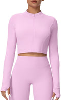 Yknktstc Womens Full Zip Athletic Jacket with Thumbhole Long Sleeve Crop Top Running Workout Yoga Sportswear Shirt