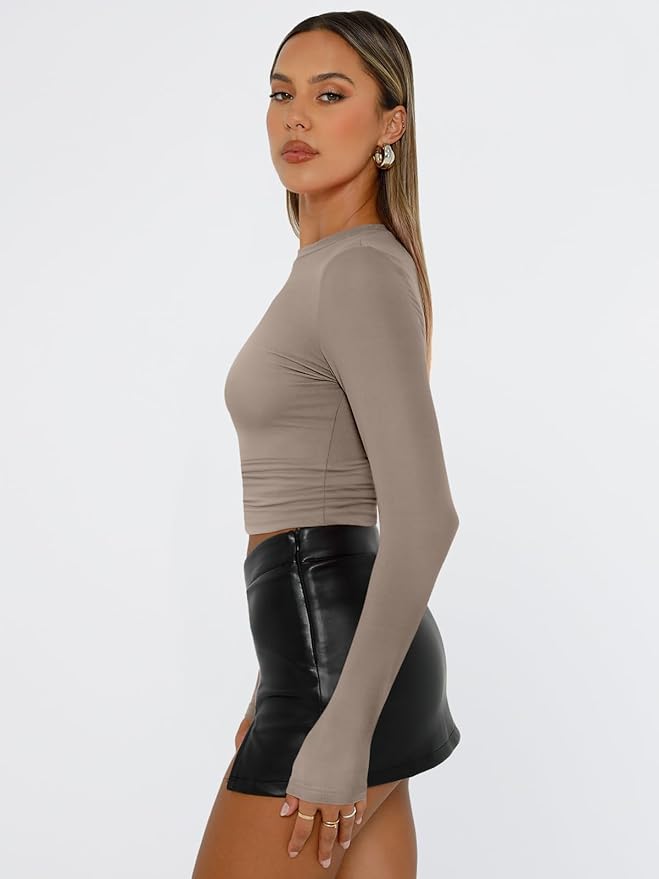 Trendy Queen Womens Long Sleeve T Shirts Fall Fashion 2026 Basic Crop Tops Going Out Outfits Y2k Clothes