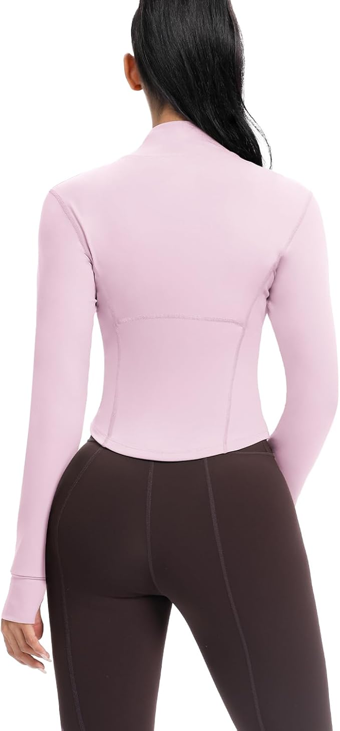 AVGO Women's Cropped Running Workout Jackets Zip Slim Fit Athletic Tops with Thumb Holes