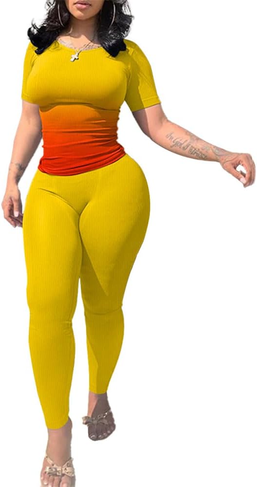 Nimsruc Two Piece Outfits For Women Summer Casual Short Sleeve Jogging Suits