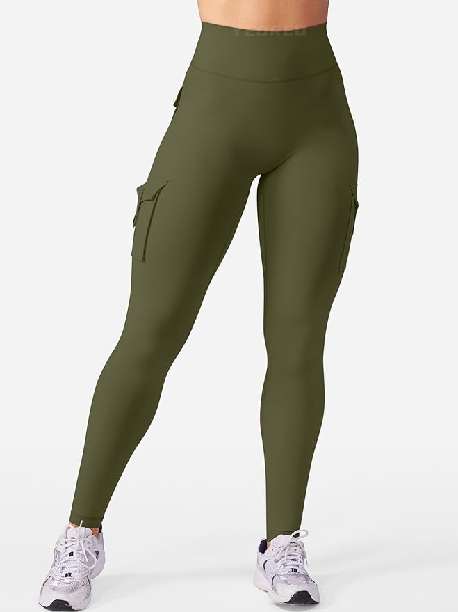 YEOREO CoreFlex Workout Cargo Leggings with Pockets for Women Hidden Scrunch Butt Lifting Leggings Gym Yoga Pants