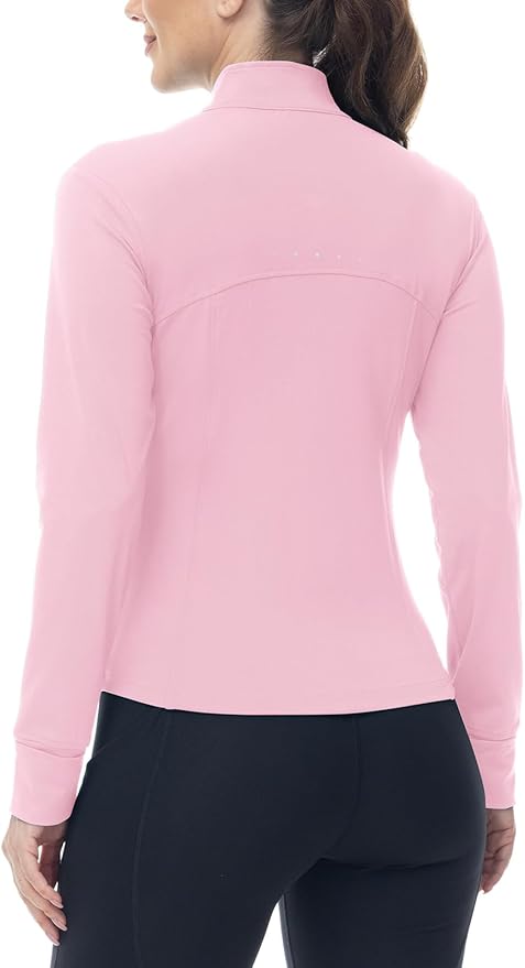 BGOWATU Women's Workout Athletic Jacket Full Zip Running Jackets Gym Yoga Track Tops with Pockets Thumb Hole