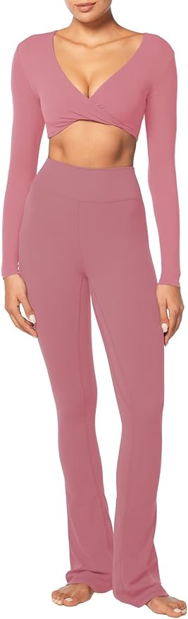 Sunzel Long Sleeve Workout Tops for Women Buttery Soft Deep V Twist Cropped Tops with Compression for Yoga Pilates Gym Outfit