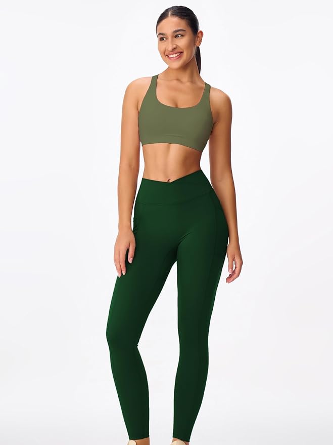 Women's Strappy Sports Bras Light Compression Crop Criss Cross Back Padded Workout Yoga Bra Supportive U Neckline