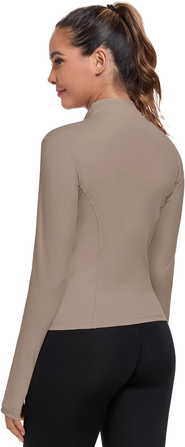 Women's Full Zip Workout Jacket Lightweight Running Slim Fit Athletic Jackets With Thumb Holes