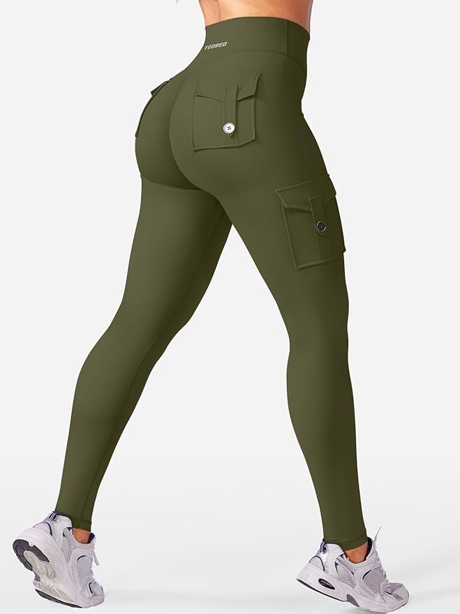YEOREO CoreFlex Workout Cargo Leggings with Pockets for Women Hidden Scrunch Butt Lifting Leggings Gym Yoga Pants