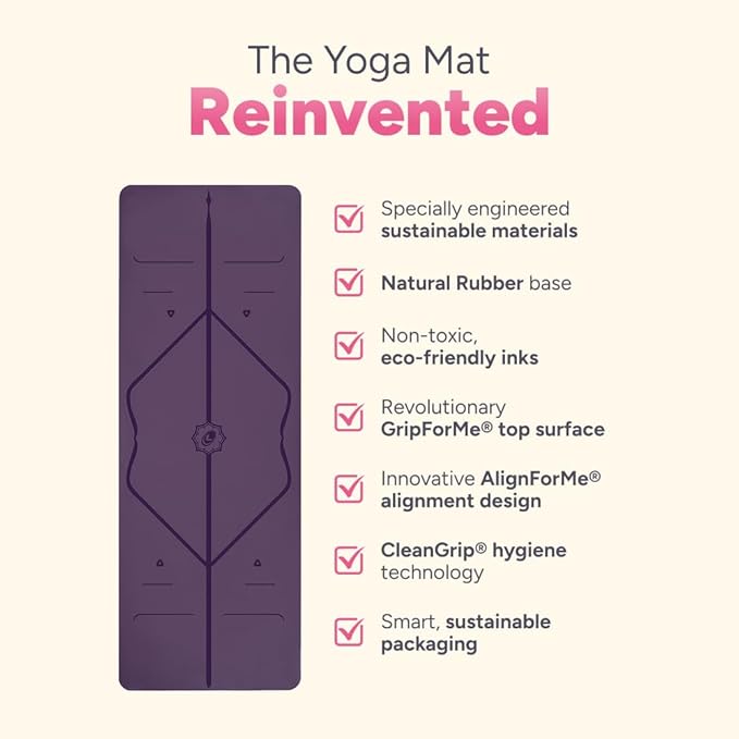Liforme Original Yoga Mat – Free Yoga Bag Included - Patented Alignment System, Warrior-like Grip, Non-slip, Eco-friendly, sweat-resistant, long, wide, 4.2mm thick mat for comfort