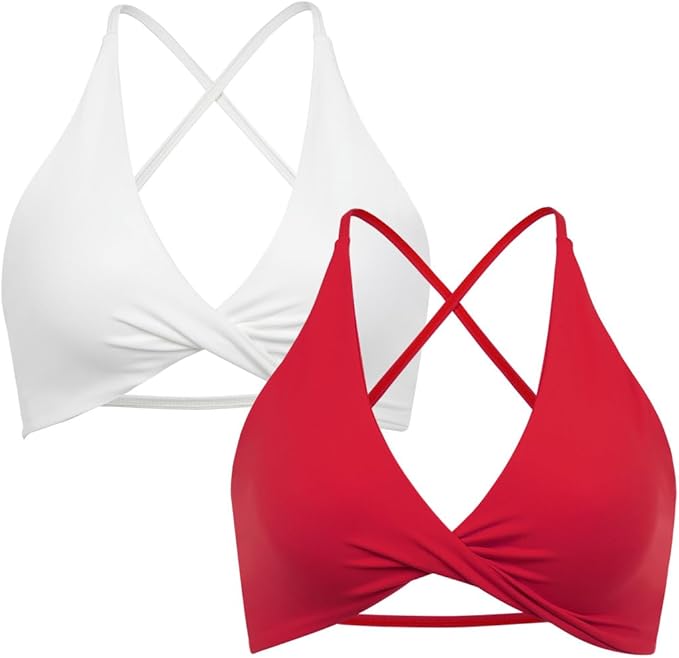 SUUKSESS Women 2 Piece Open Back Strappy Sports Bra Pack Twist V Neck Workout Crops